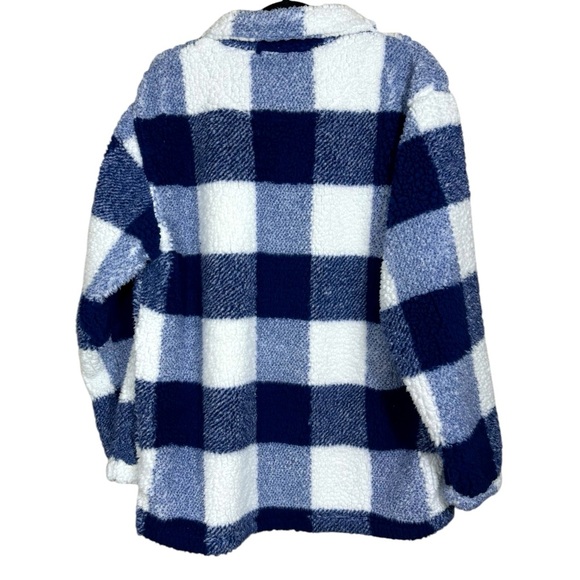 Boxercraft Buffalo plaid Navy Blue Sherpa Oversized Pullover Women's Size XL - Picture 3 of 6